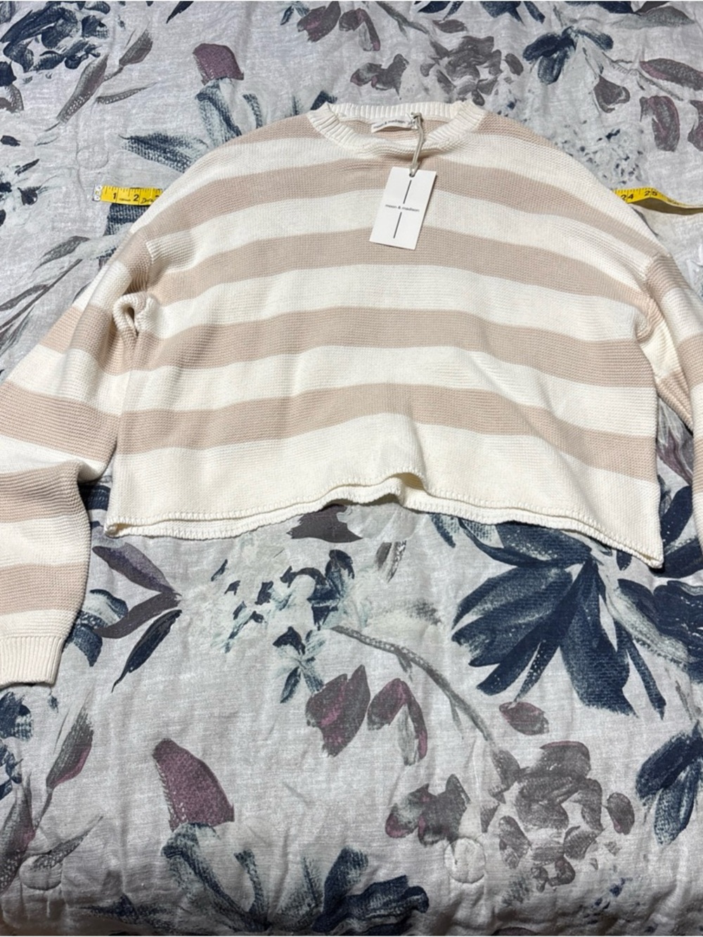 moon & madison Cream and Tan Striped Cropped Sweater